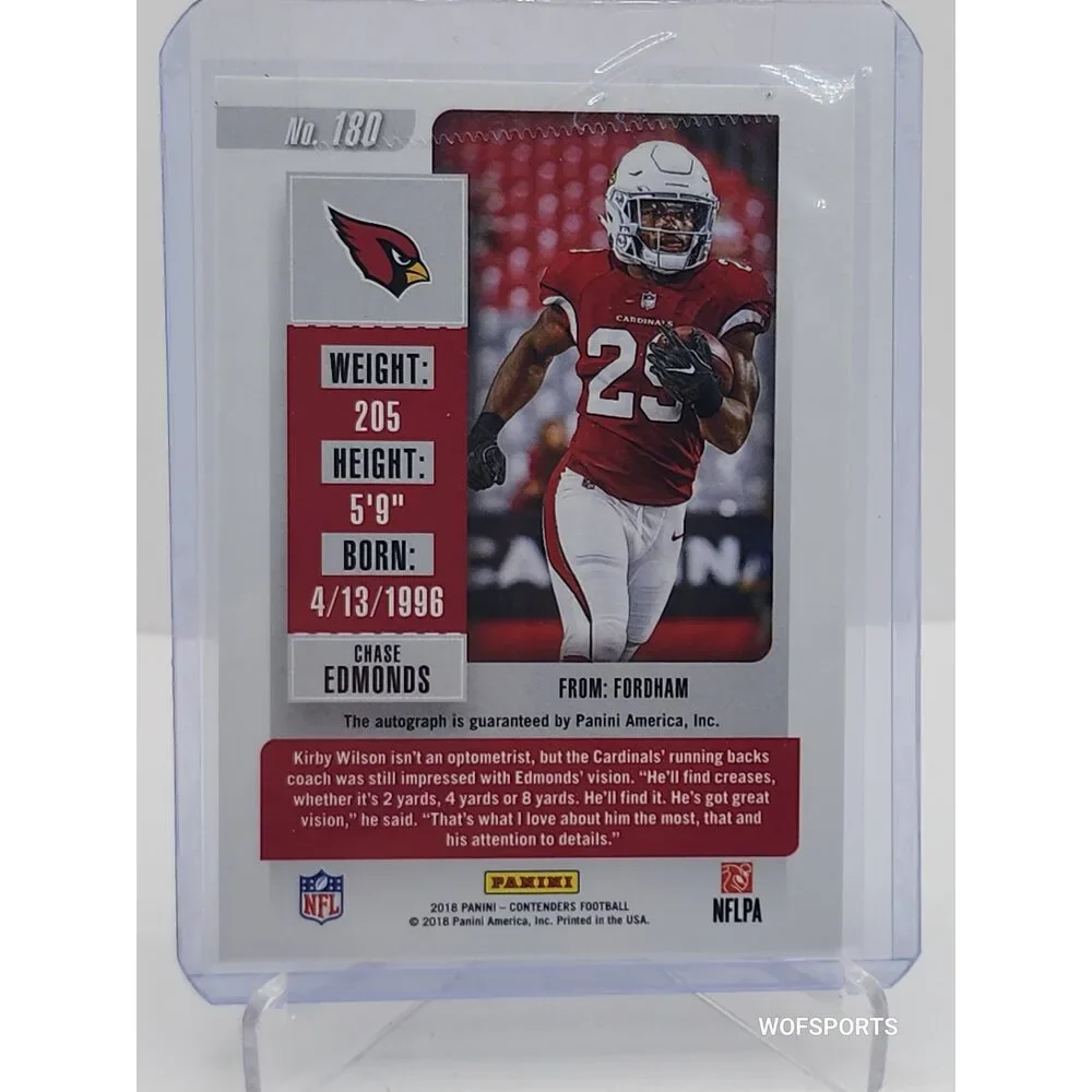 2018 Panini Contenders Rookie Ticket Auto Chase Edmonds #180 Arizona Cardinals